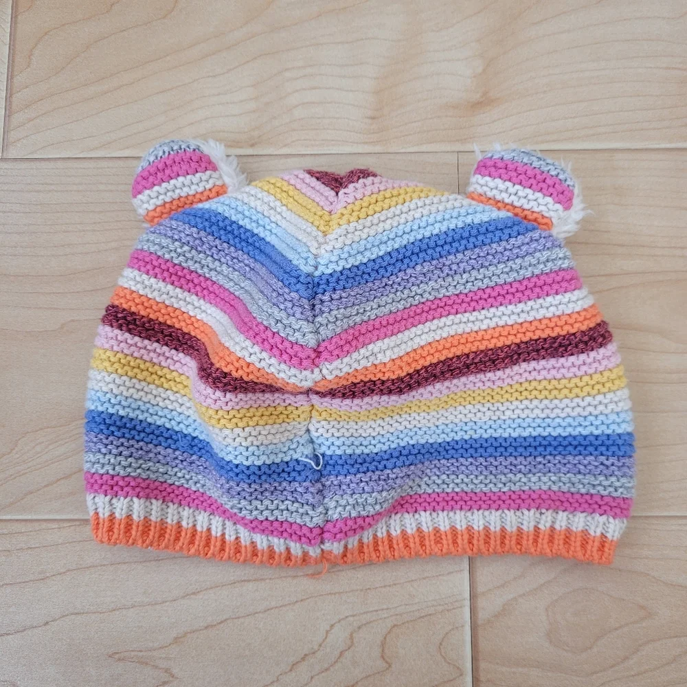 Baby Gap multicolored baby beanie, winter hat with pom poms, 18-24 months